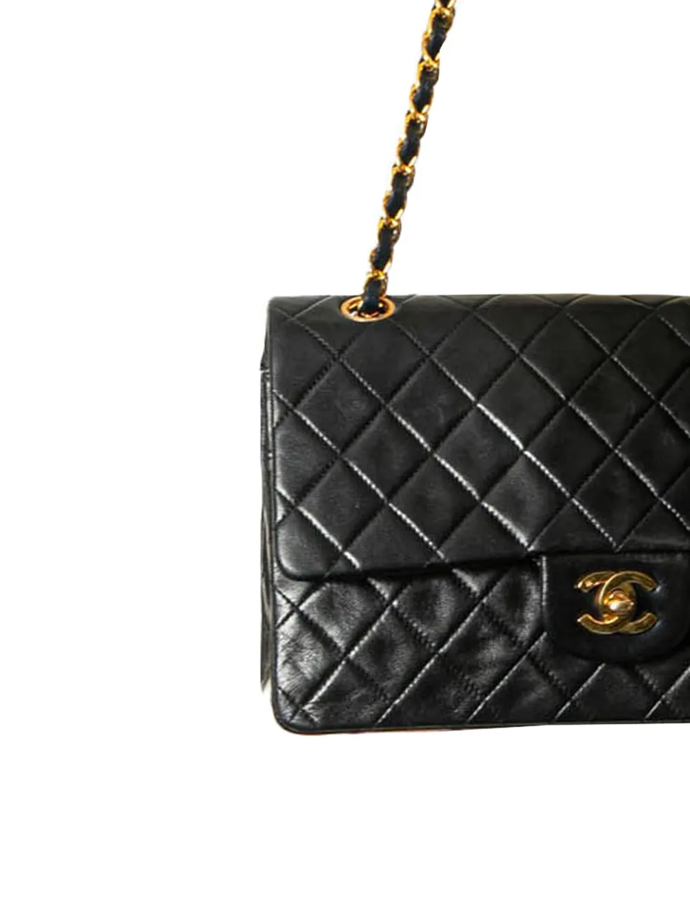 Pre-owned Chanel 1991-1994 Medium Classic Lambskin Double Flap Shoulder Bag In Black