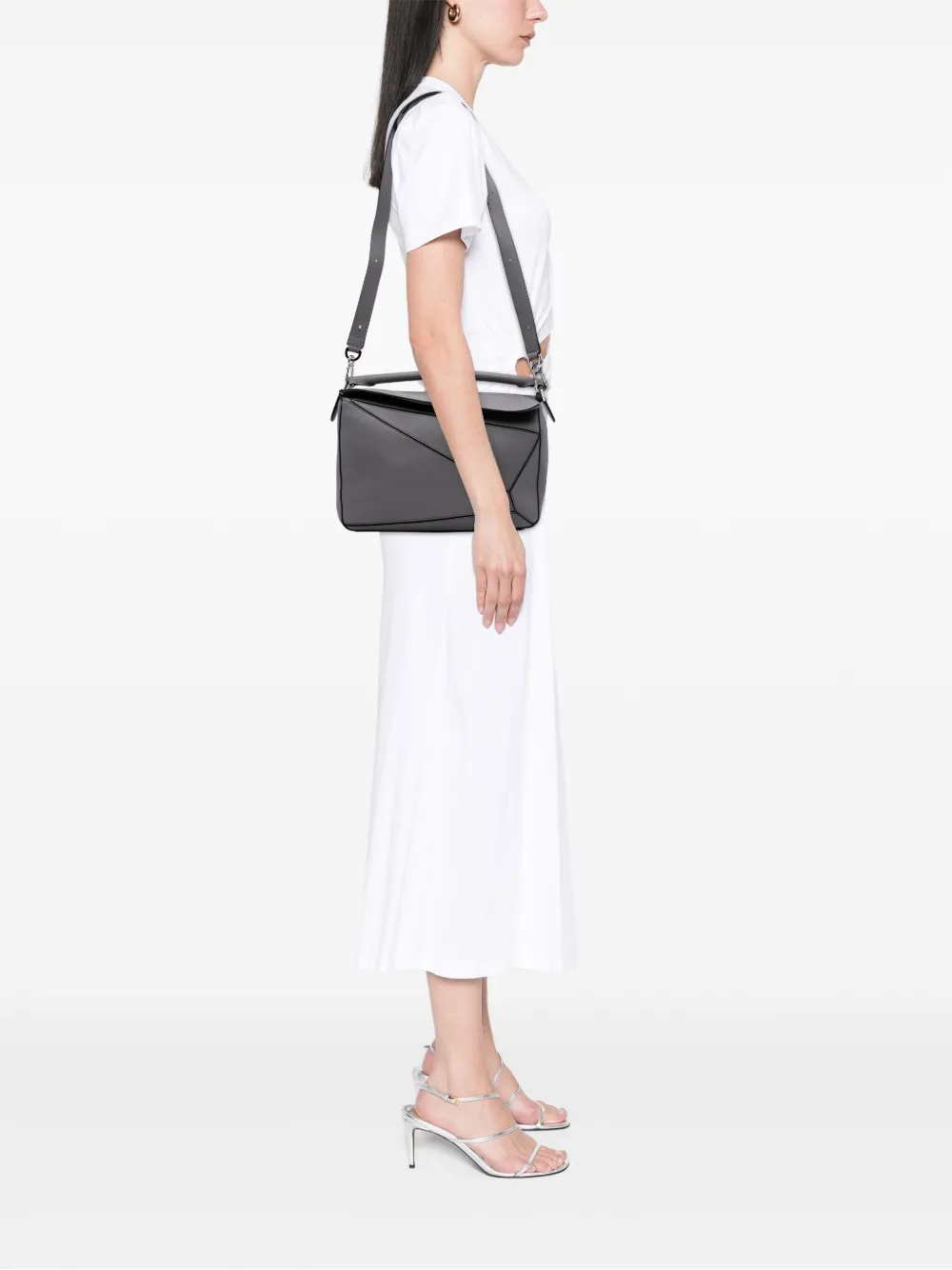 Pre-owned Loewe 2023 Large Calfskin Puzzle Satchel In Gray
