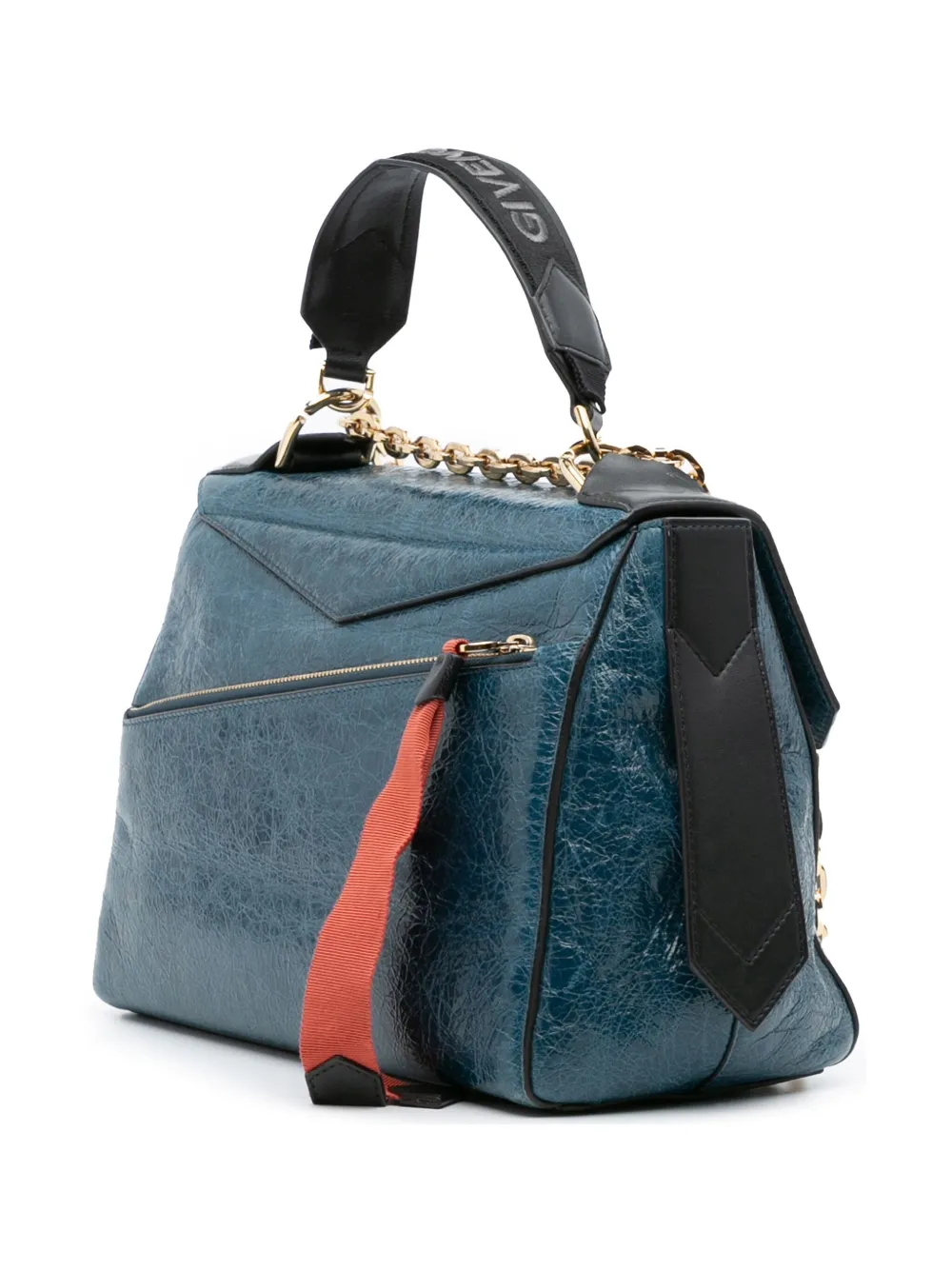 Pre-owned Givenchy 2019 Medium Crinkled Patent Id Satchel In Blue