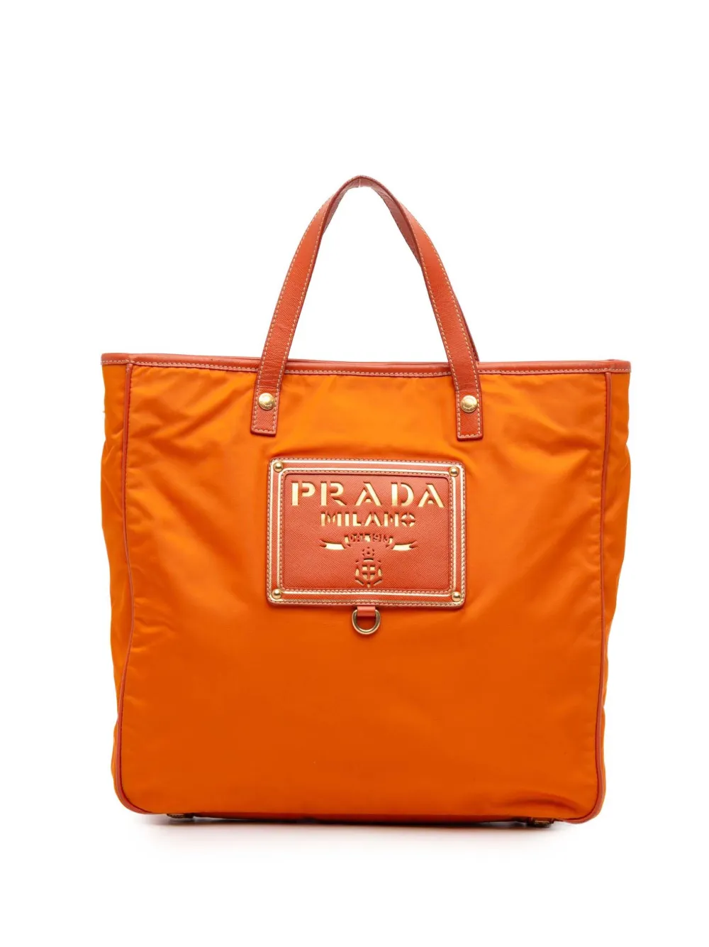 Prada Pre-Owned 2021-2025 サフィアーノトリム テスート ロゴ オロ サッチェルバッグ - オレンジ Prada Pre-Owned 2021-2025 サフィアーノトリム テスート ロゴ オロ サッチェルバッグ - オレンジ