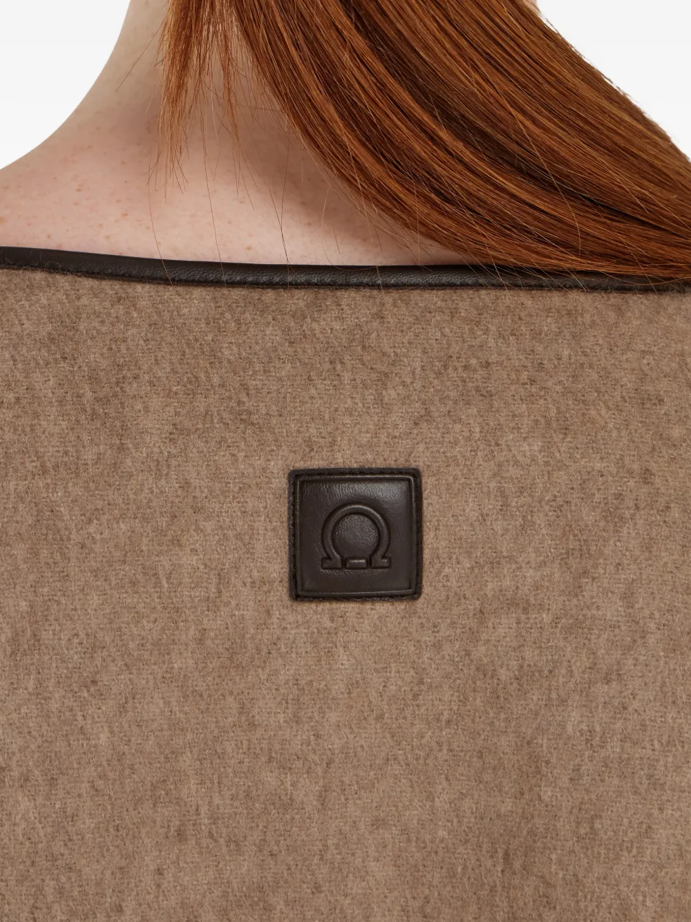 Ferragamo Fringe Leather Trim Cape In Brown