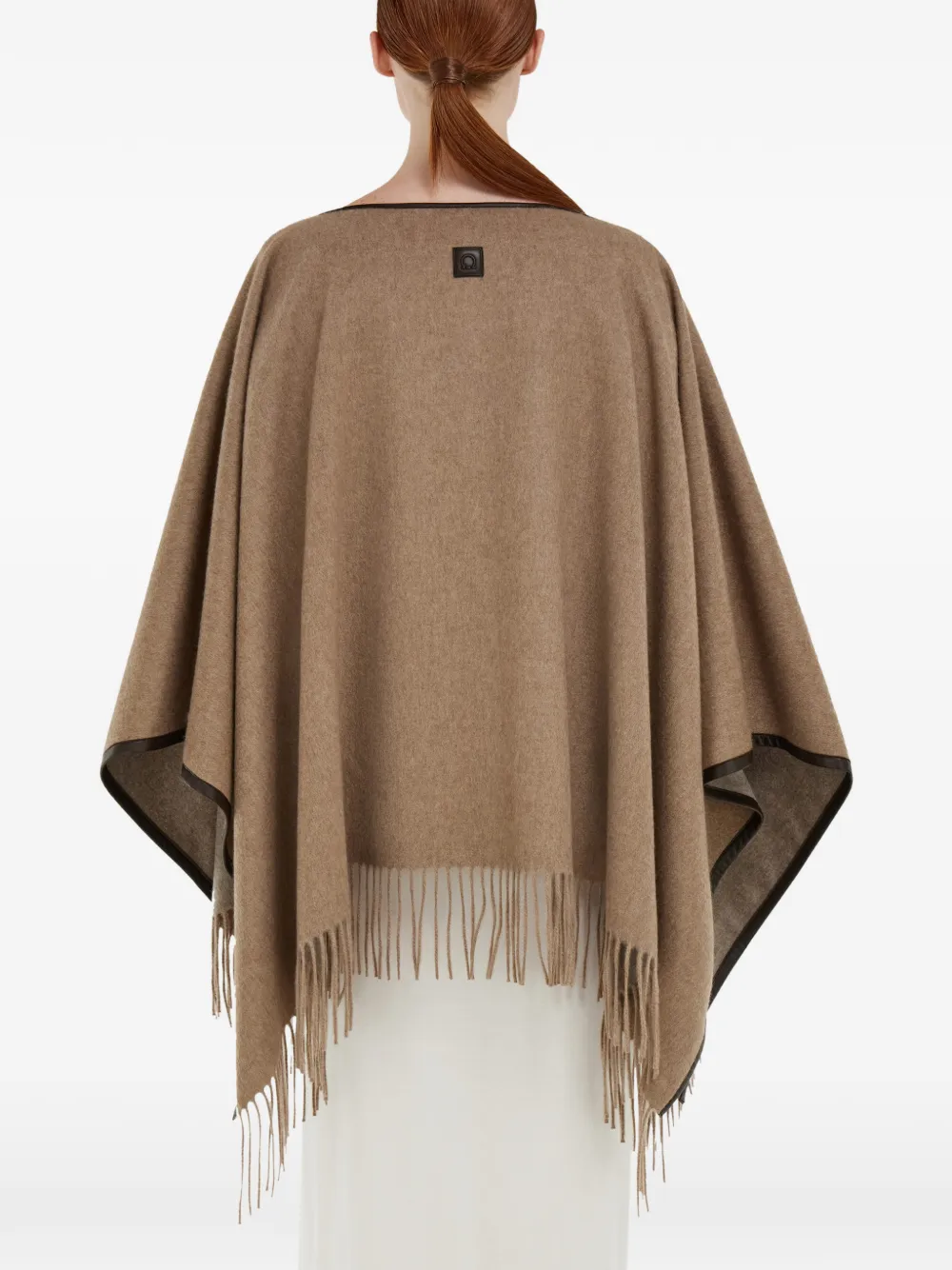Ferragamo Fringe Leather Trim Cape In Brown
