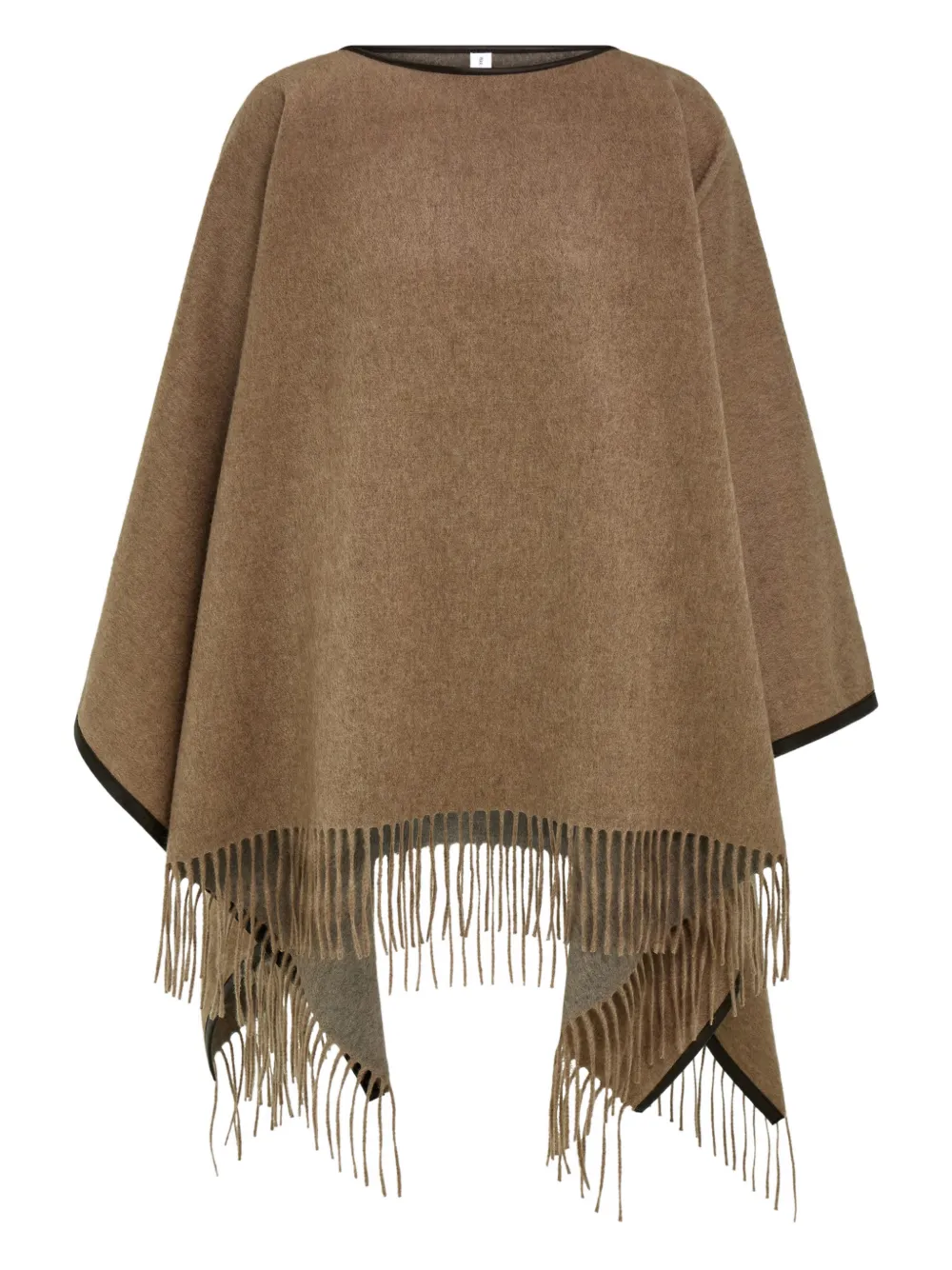 Ferragamo Fringe Leather Trim Cape In Brown