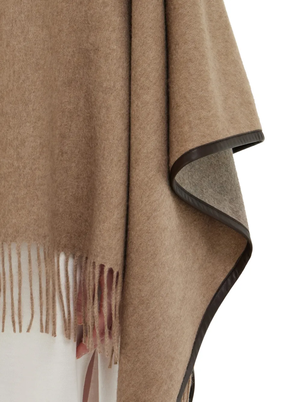 Ferragamo Fringe Leather Trim Cape In Brown