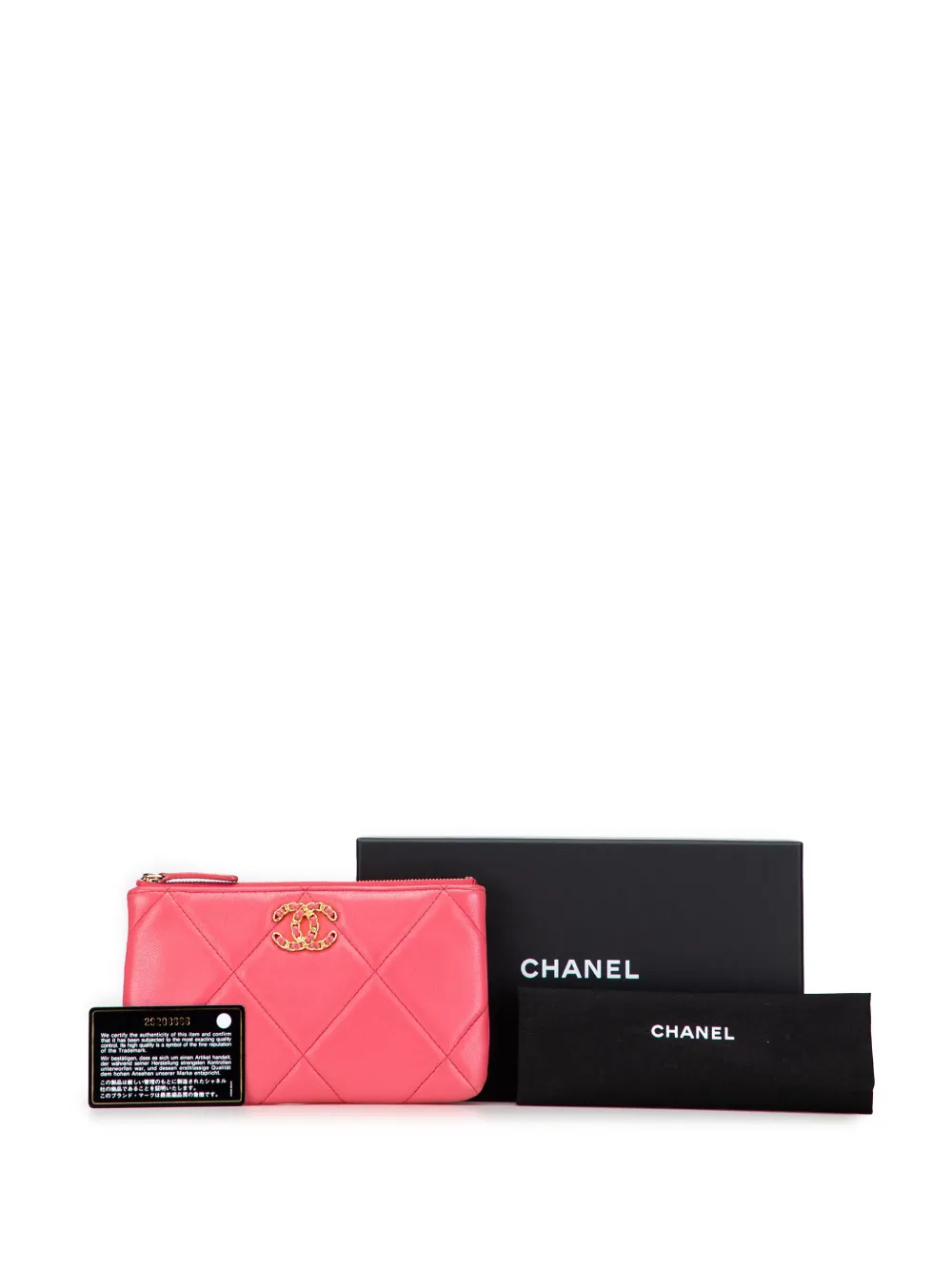 Pre-owned Chanel 2019 Small Lambskin 19 O Case Pouch Clutch Bag In Pink