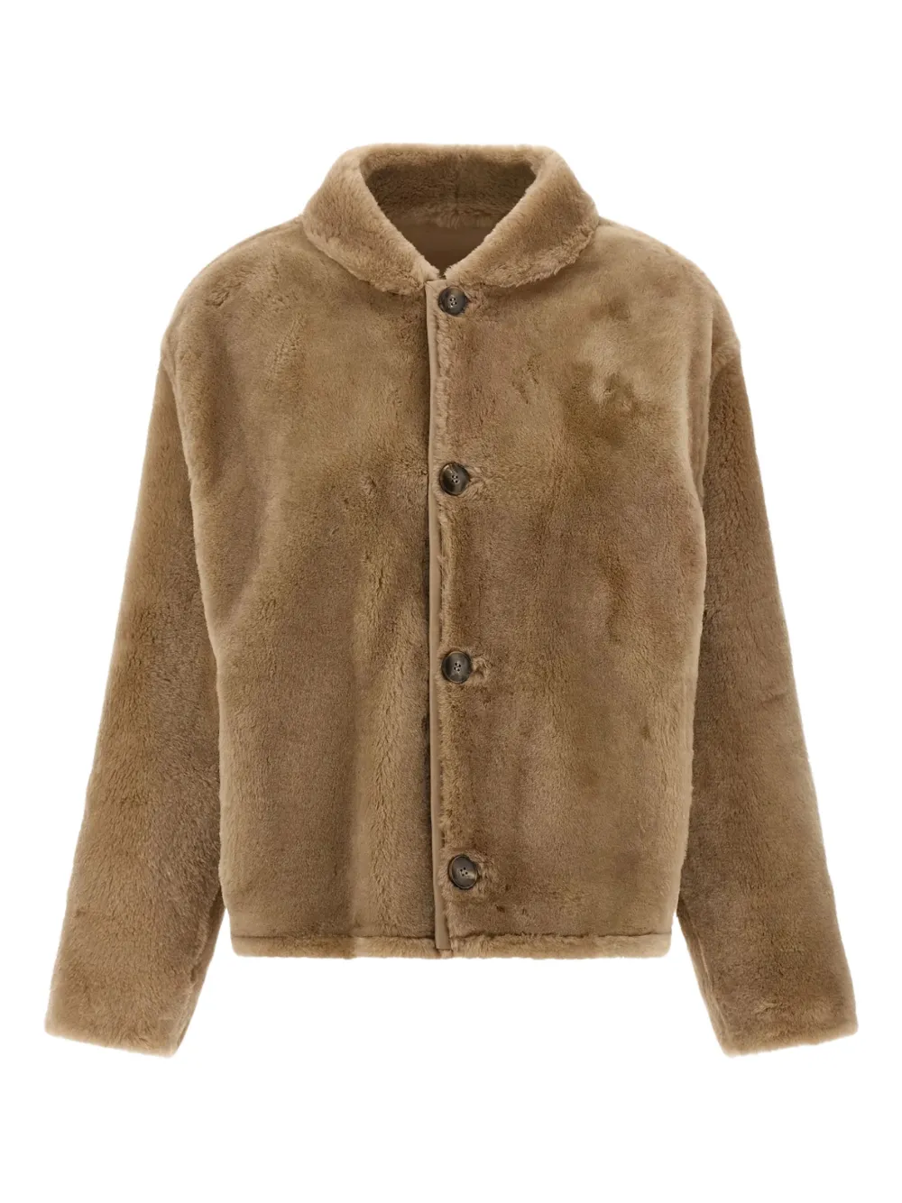 Yves Salomon Shearling Buttoned Leather Coat In Neutral