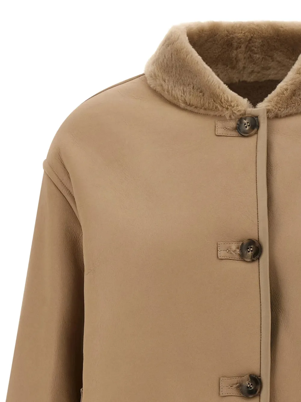 Yves Salomon Shearling Buttoned Leather Coat In Neutral
