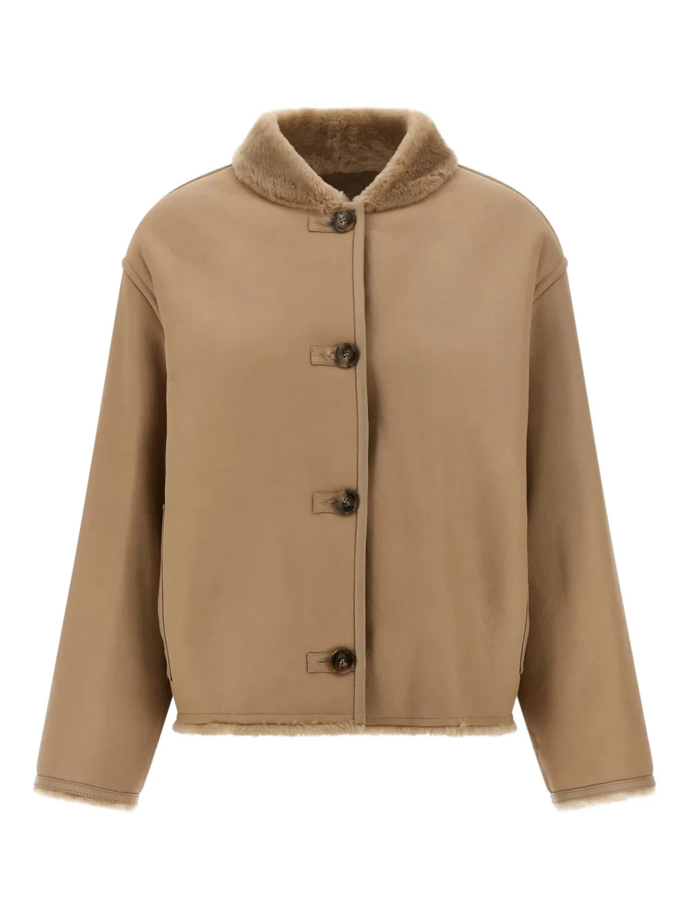 Yves Salomon Shearling Buttoned Leather Coat In Neutral