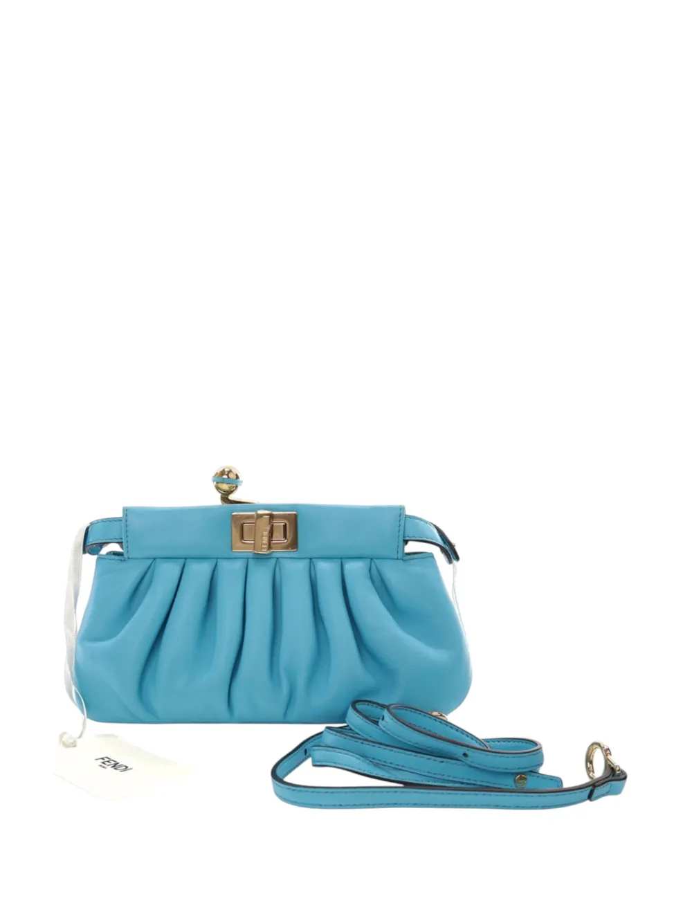 Pre-owned Fendi 2010-2025 Nappa Peekaboo Click Clutch On Strap Crossbody Bag In Blue