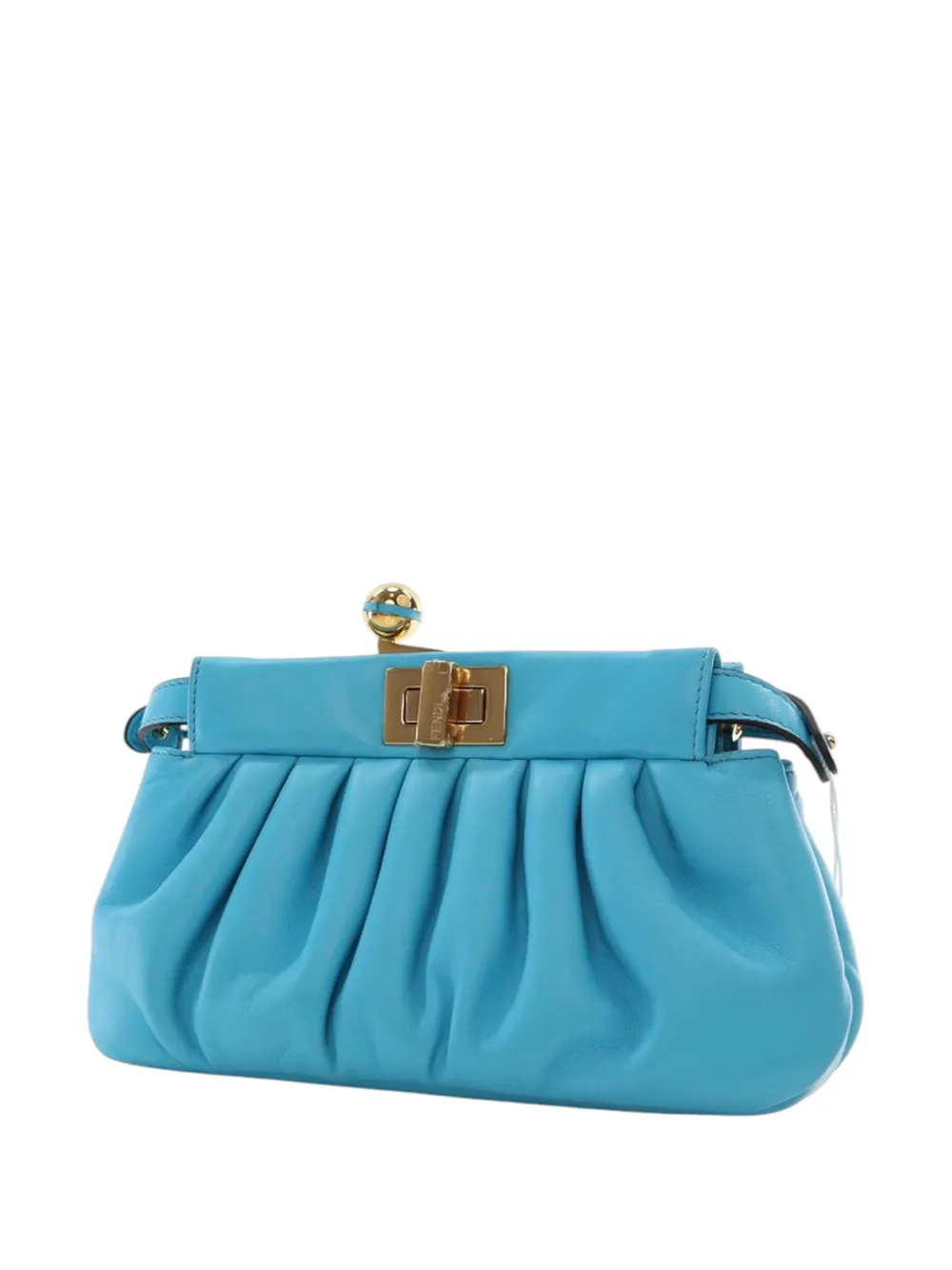 Pre-owned Fendi 2010-2025 Nappa Peekaboo Click Clutch On Strap Crossbody Bag In Blue