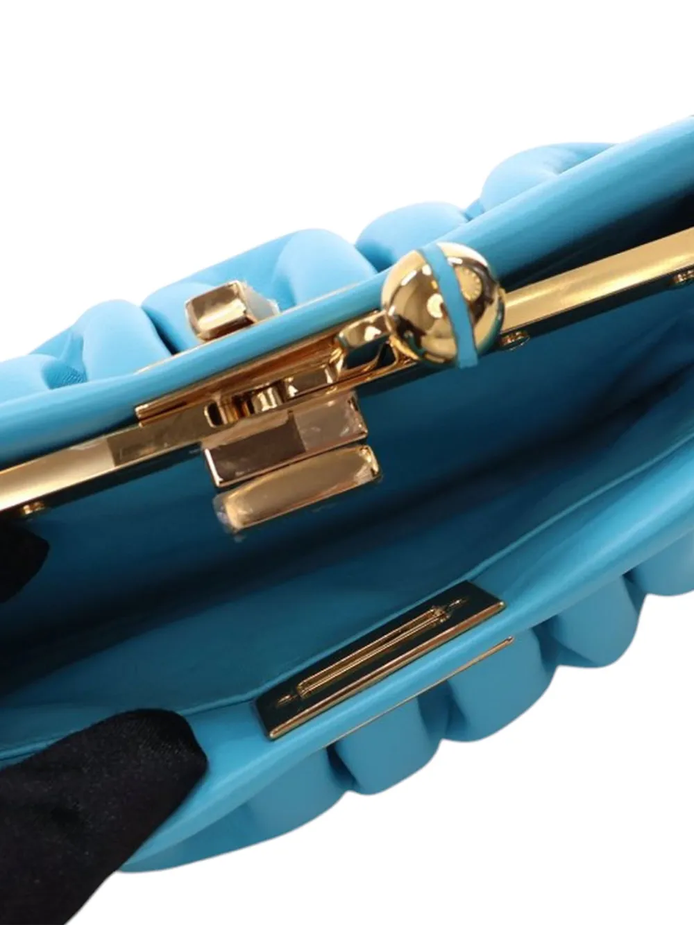 Pre-owned Fendi 2010-2025 Nappa Peekaboo Click Clutch On Strap Crossbody Bag In Blue