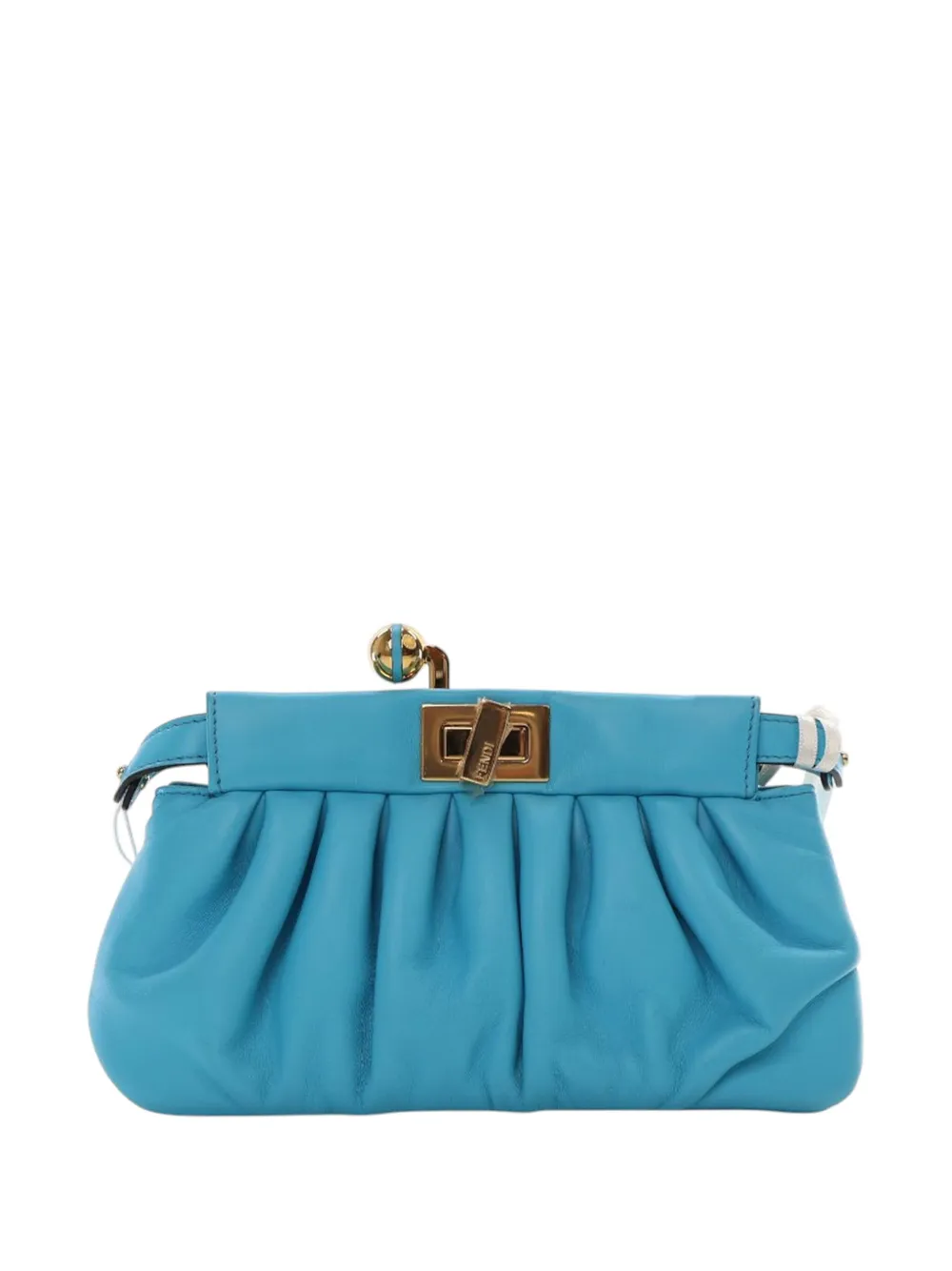Pre-owned Fendi 2010-2025 Nappa Peekaboo Click Clutch On Strap Crossbody Bag In Blue