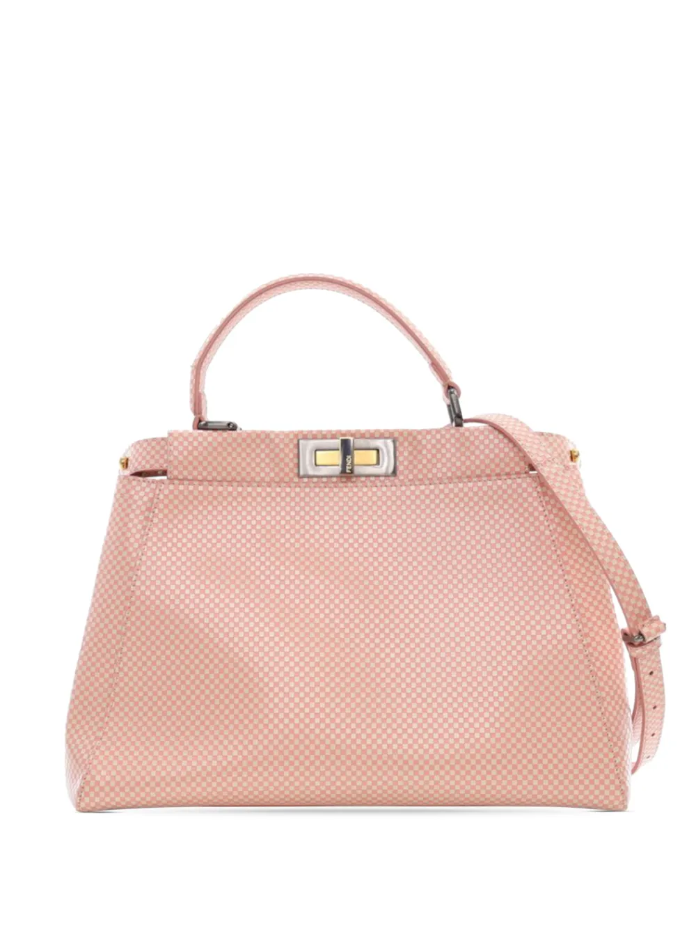 Fendi Pre-Owned Borsa a tracolla Peekaboo Iconic media in pelle a quadri con paillettes 2010-2025 - Rosa