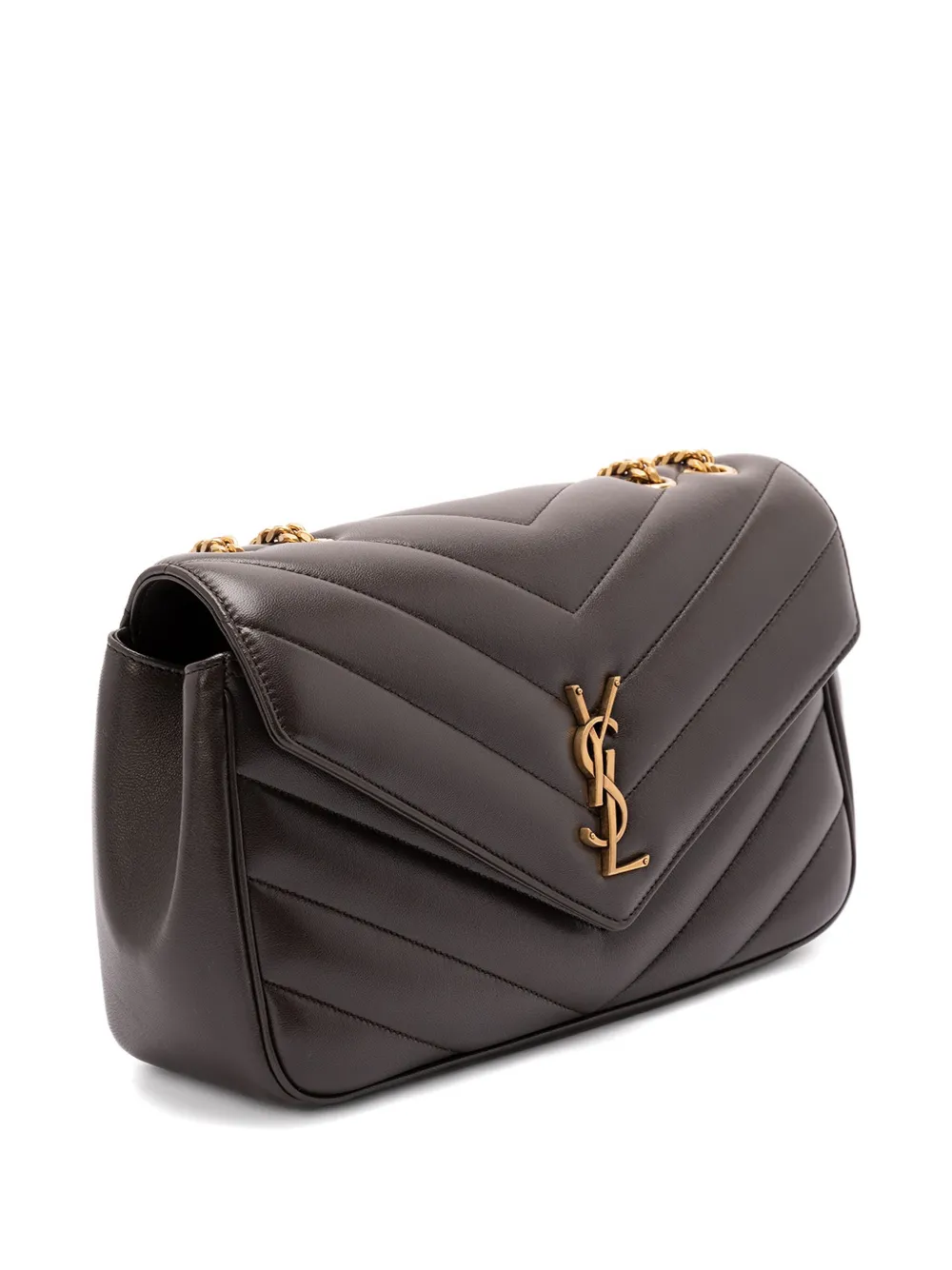 Saint Laurent Chevron Chain Shoulder Bag In Black