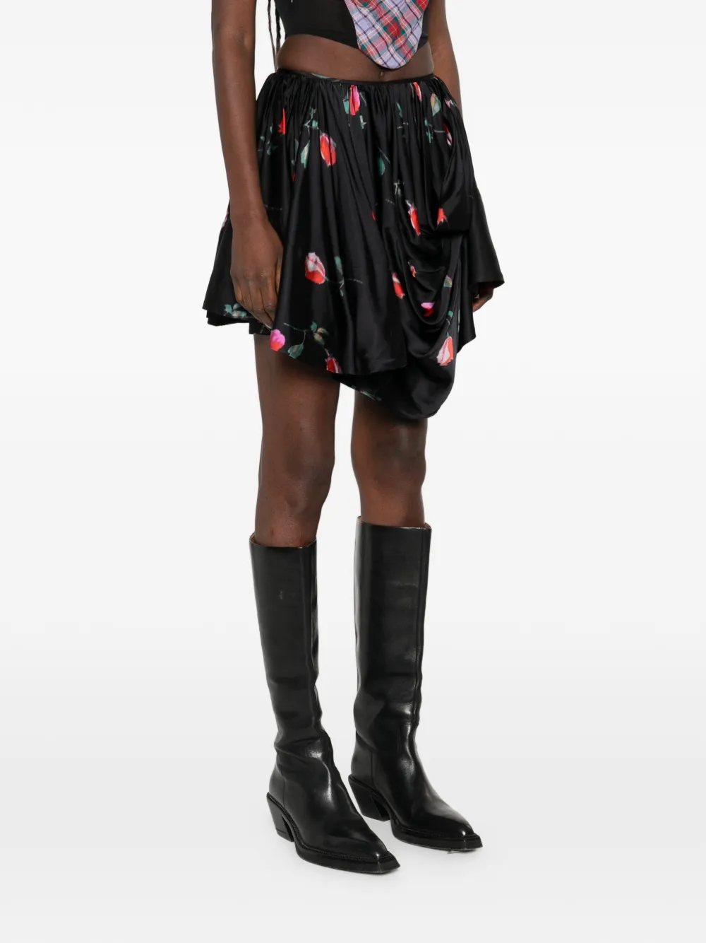 GANNI Gedrapeerde mini-rok met print Zwart
