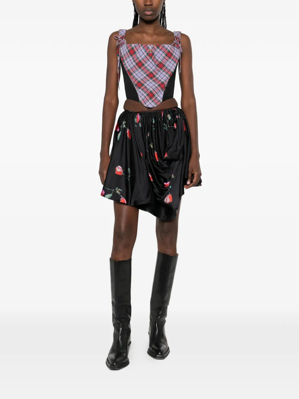 GANNI printed draped mini skirt - Zwart