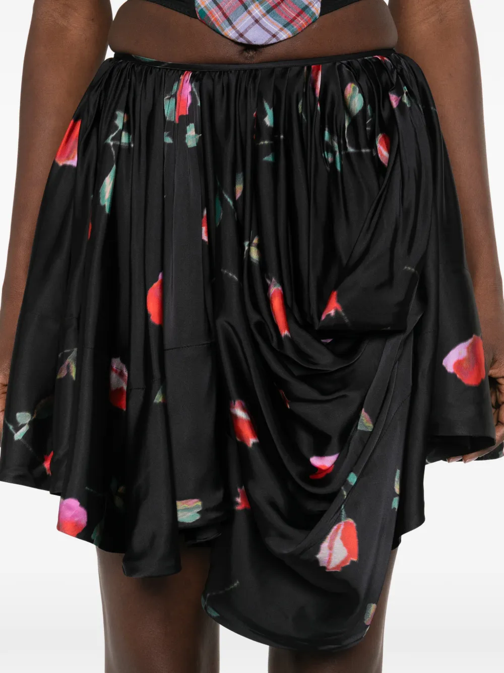 GANNI Gedrapeerde mini-rok met print Zwart