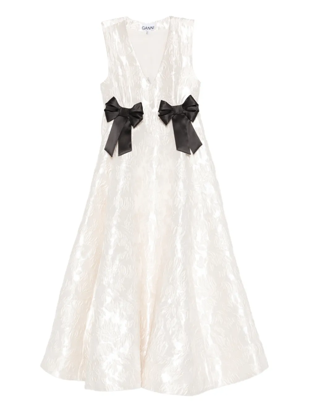 GANNI bow V-neck midi dress - Toni neutri