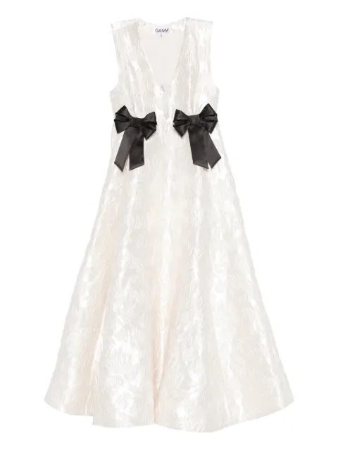 GANNI bow V-neck midi dress