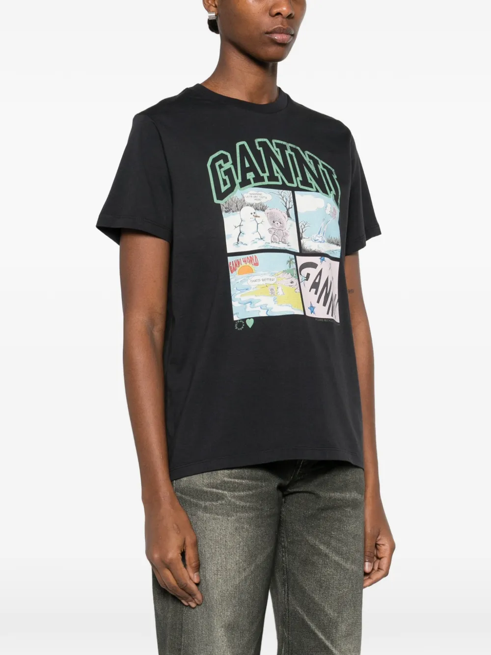 GANNI ベアコミックプリント Tシャツ | ブラック | FARFETCH JP