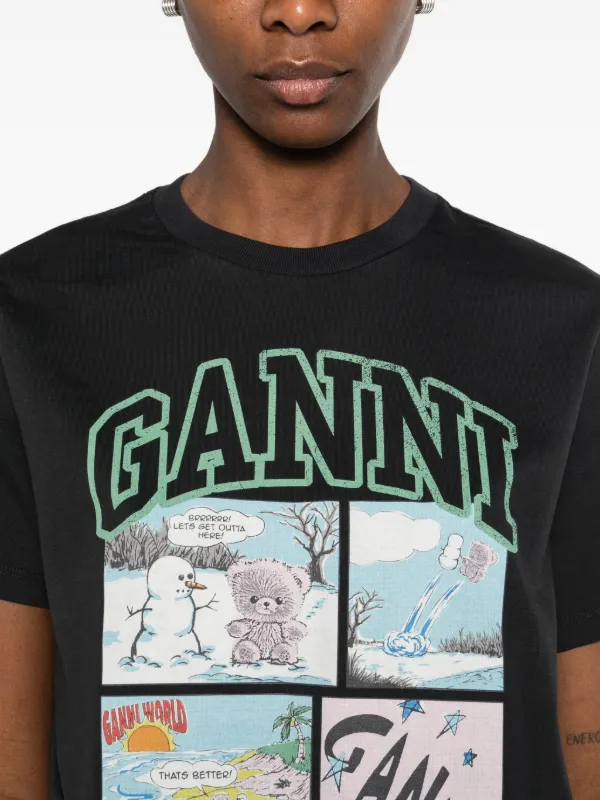 GANNI ベアコミックプリント Tシャツ | ブラック | FARFETCH JP