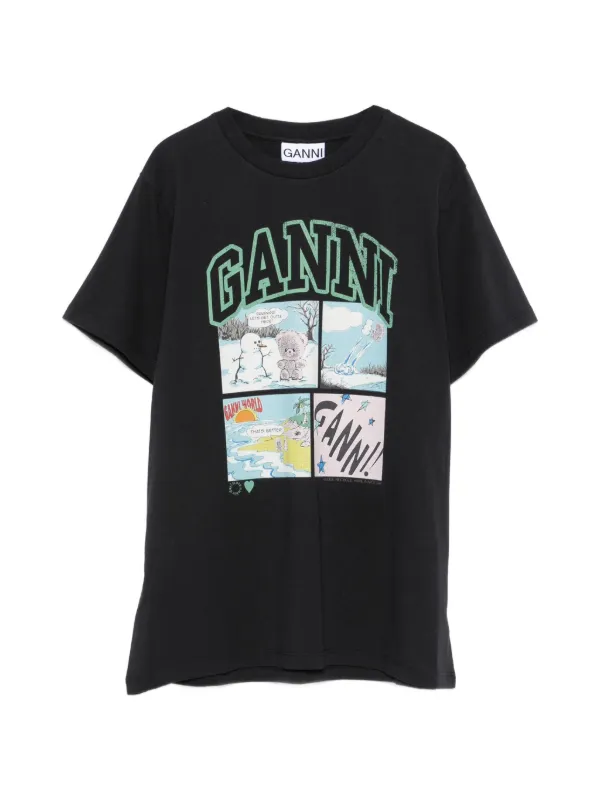GANNI ベアコミックプリント Tシャツ | ブラック | FARFETCH JP