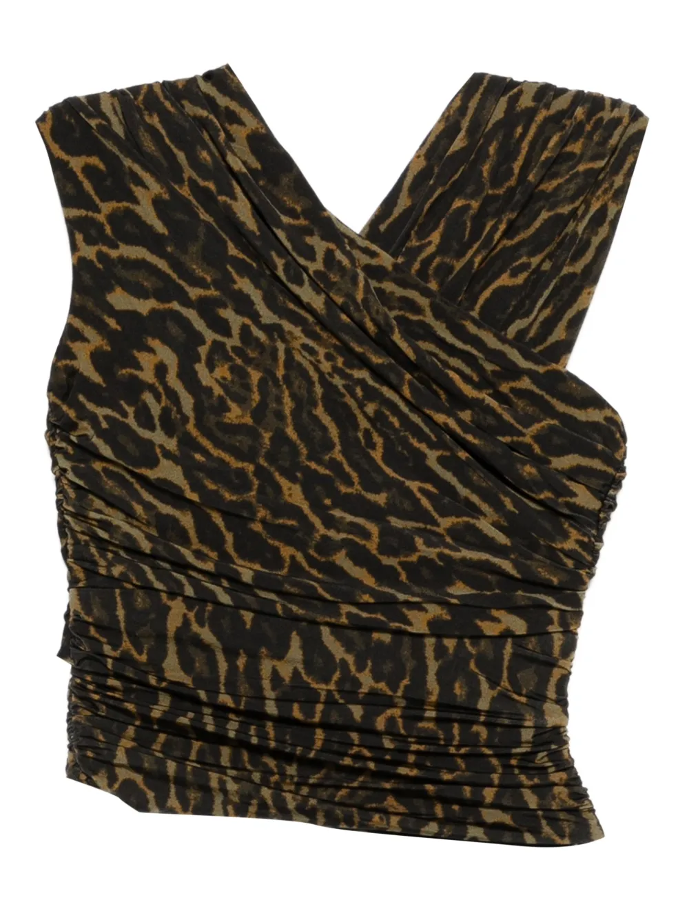 GANNI leopard-print gathered blouse - Marrone
