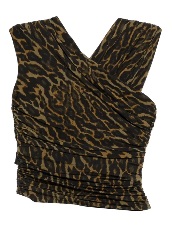 Ganni Leopard-print Gathered Blouse in Brown
