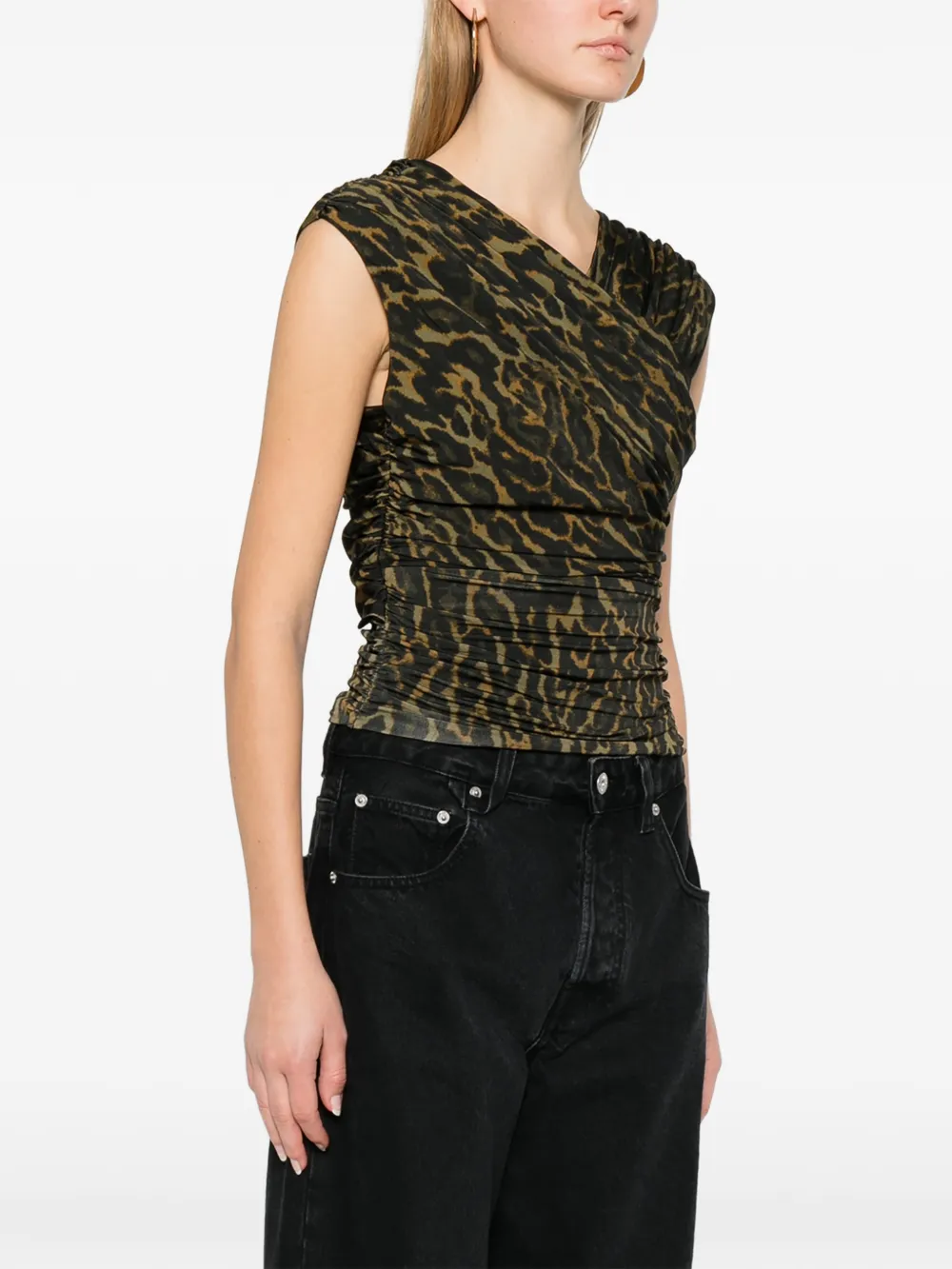  Ganni Leopard-print Gathered Blouse - Brown 