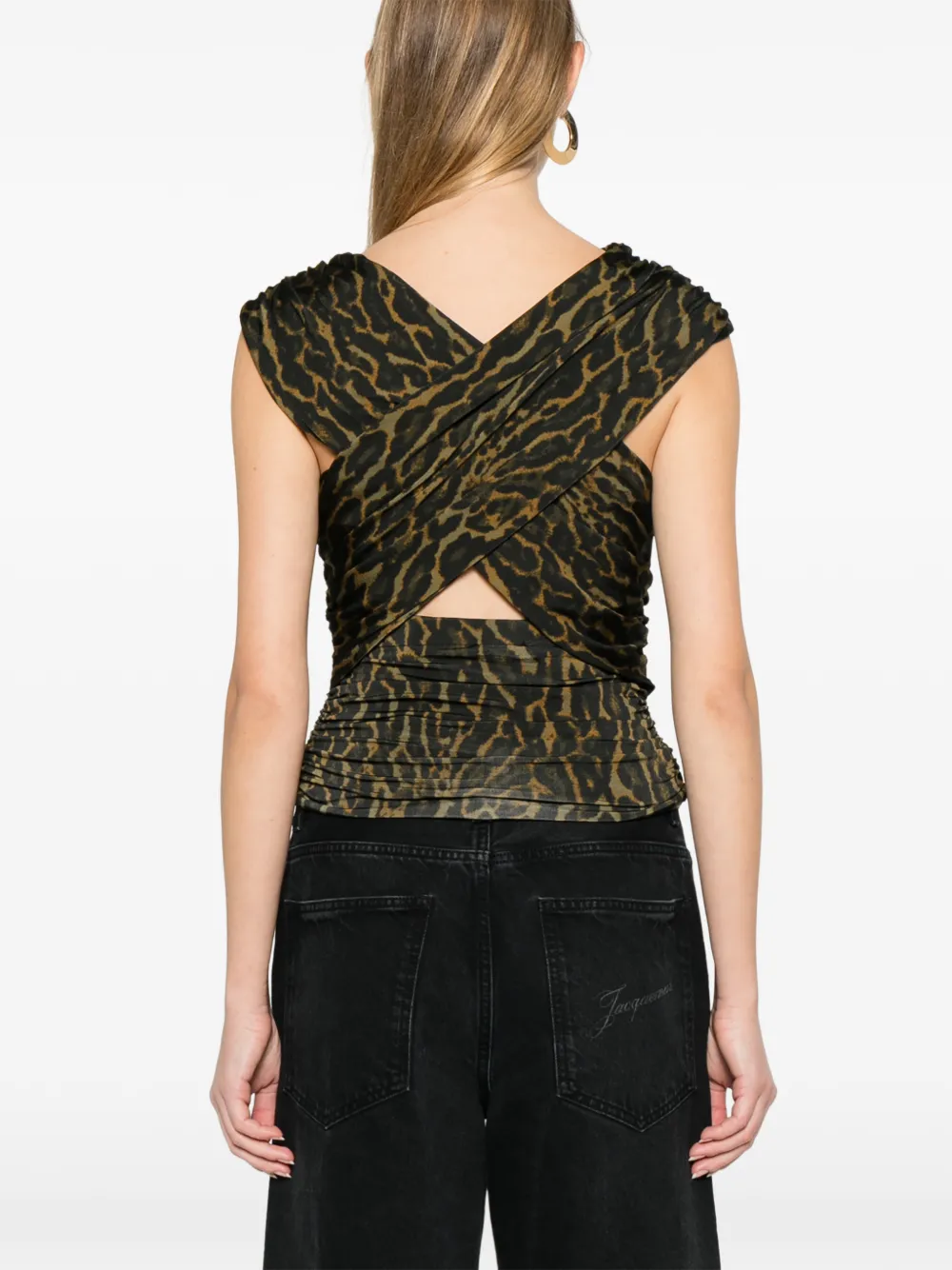 GANNI Gesmockte blouse met luipaardprint Bruin
