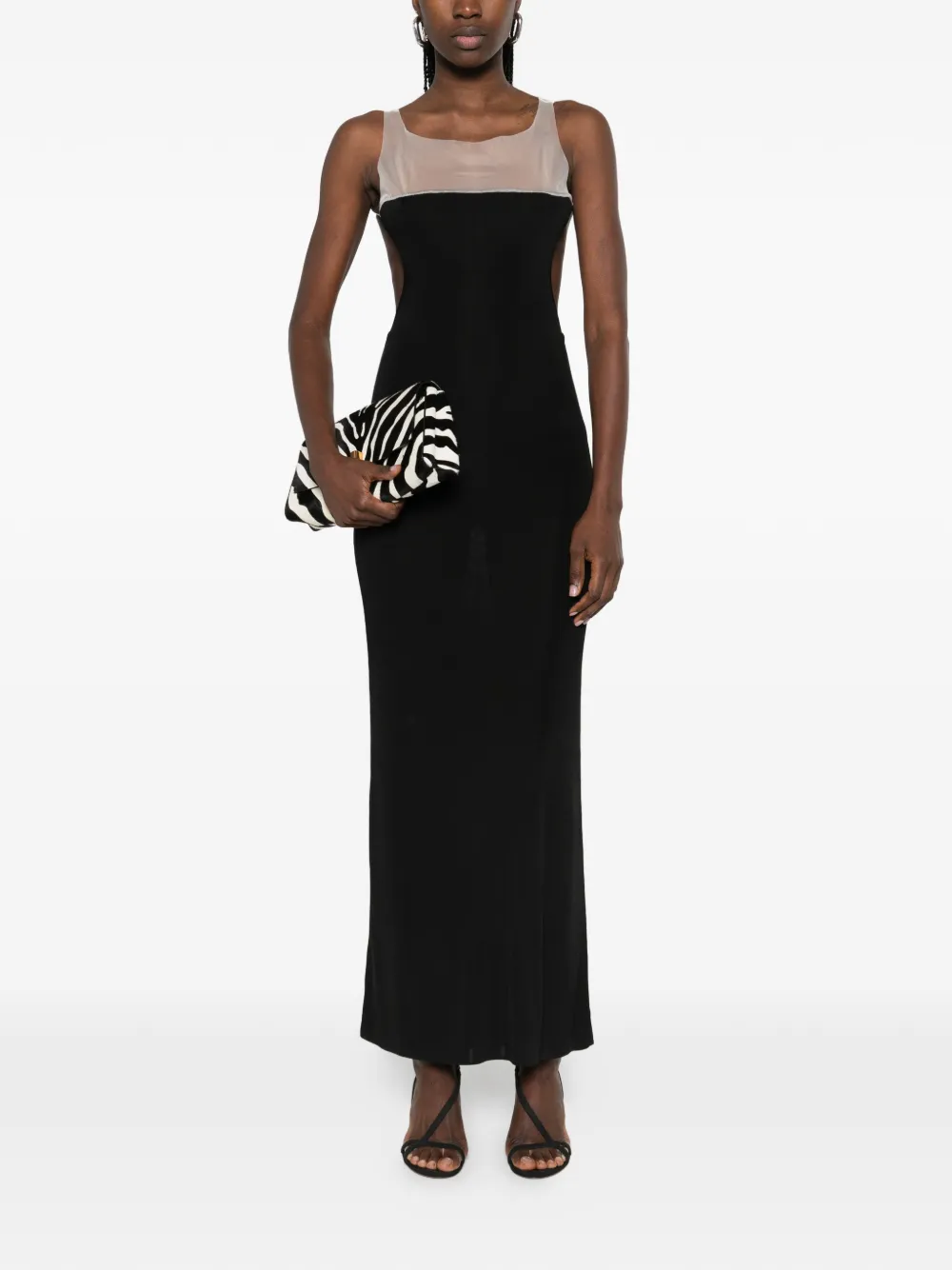 Aya Muse semi-sheer maxi dress - Zwart