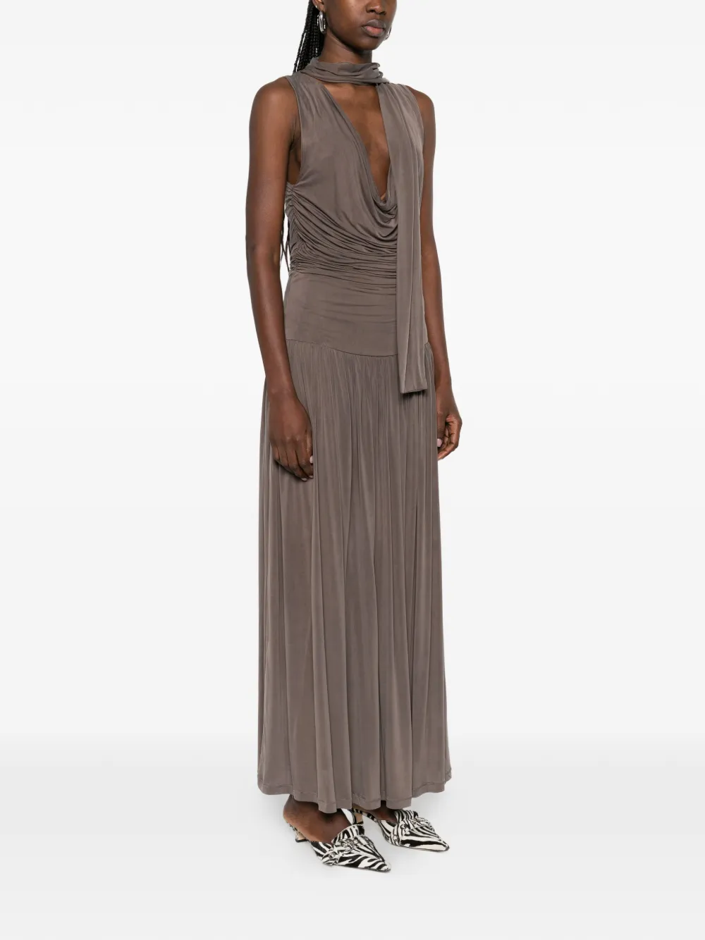  Aya Muse Alyve Ruched Midi Dress - Brown 