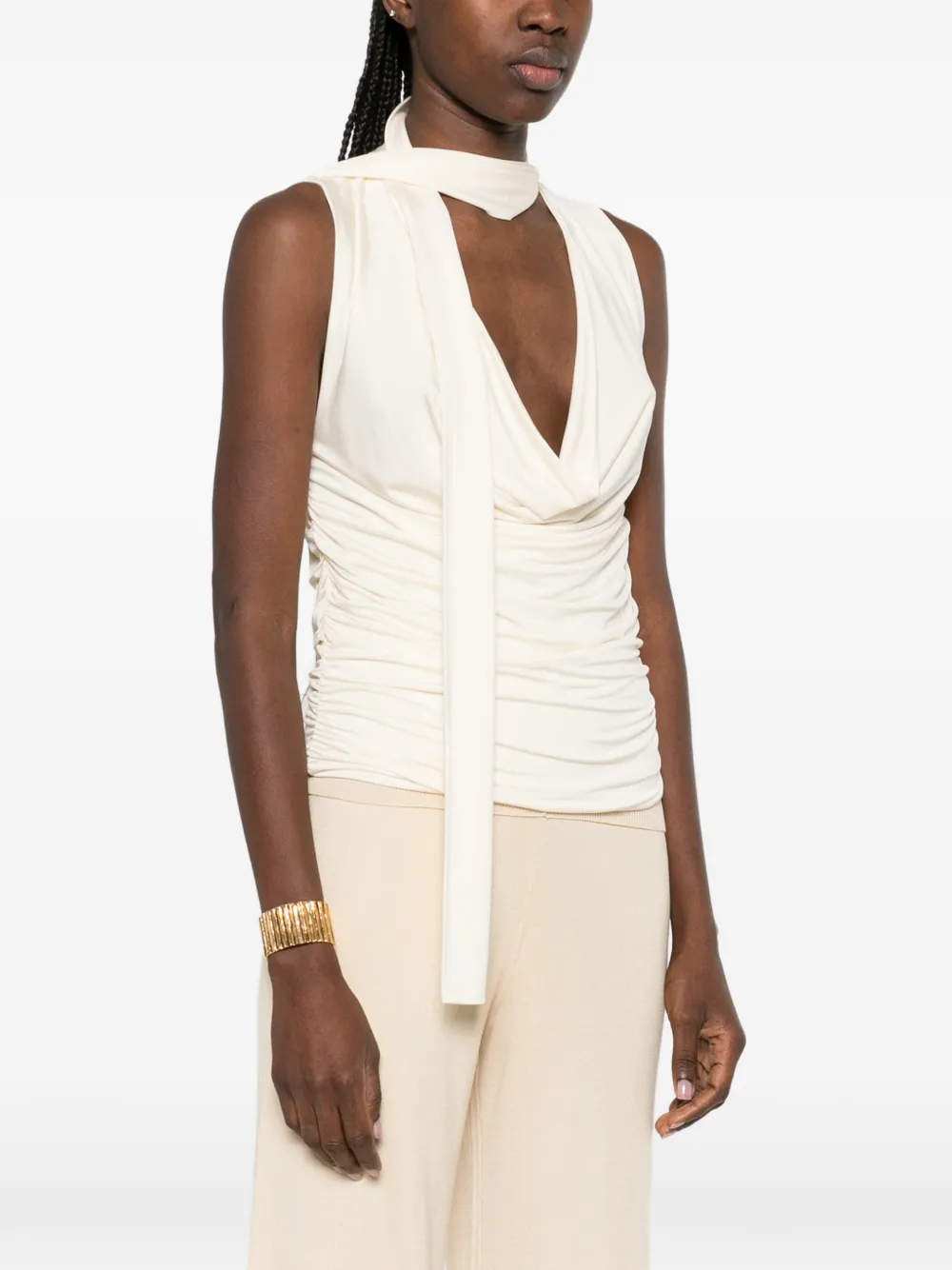  Aya Muse Self-tie Draped Top - Neutrals 