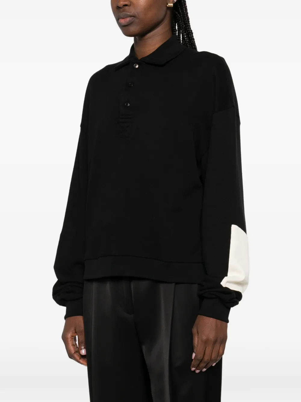 Aya Muse Collared Patched Polo Shirt - Black 