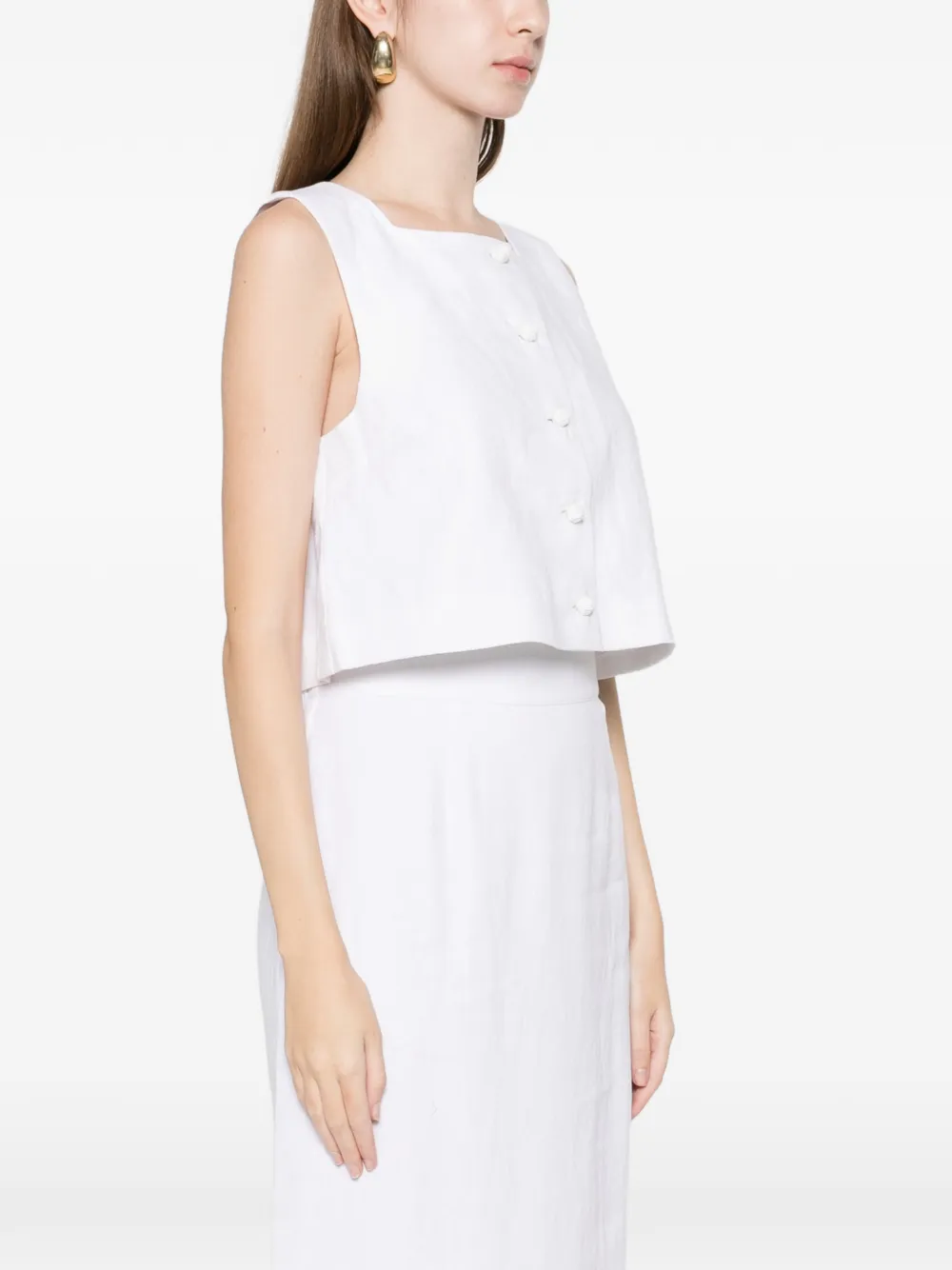 Posse Rio Button Vest Top In White