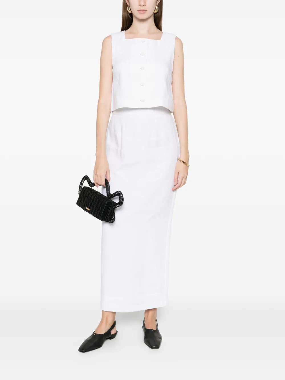 Posse Rio Button Vest Top In White