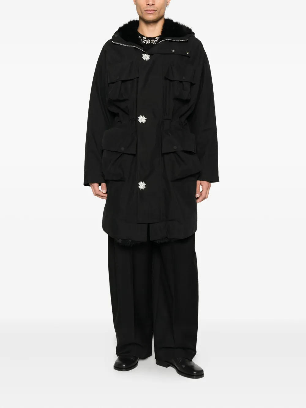 Simone Rocha Hooded Parka Coat In Black