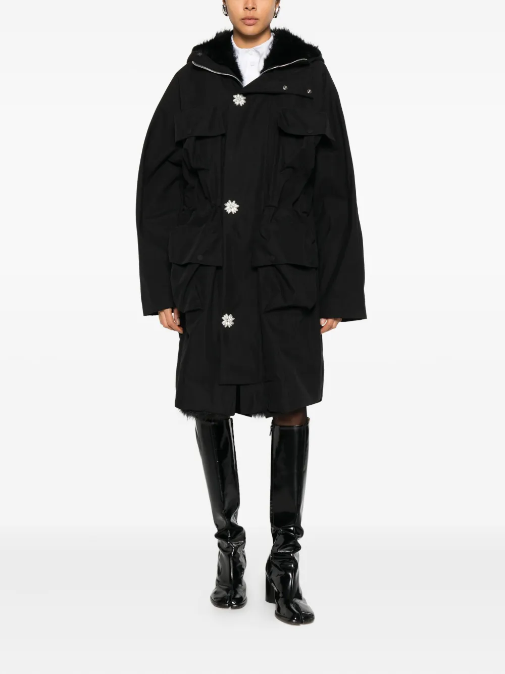 Simone Rocha Hooded Parka Coat In Black