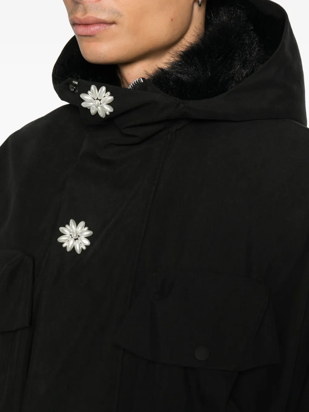 Simone Rocha Hooded Parka Coat In Black