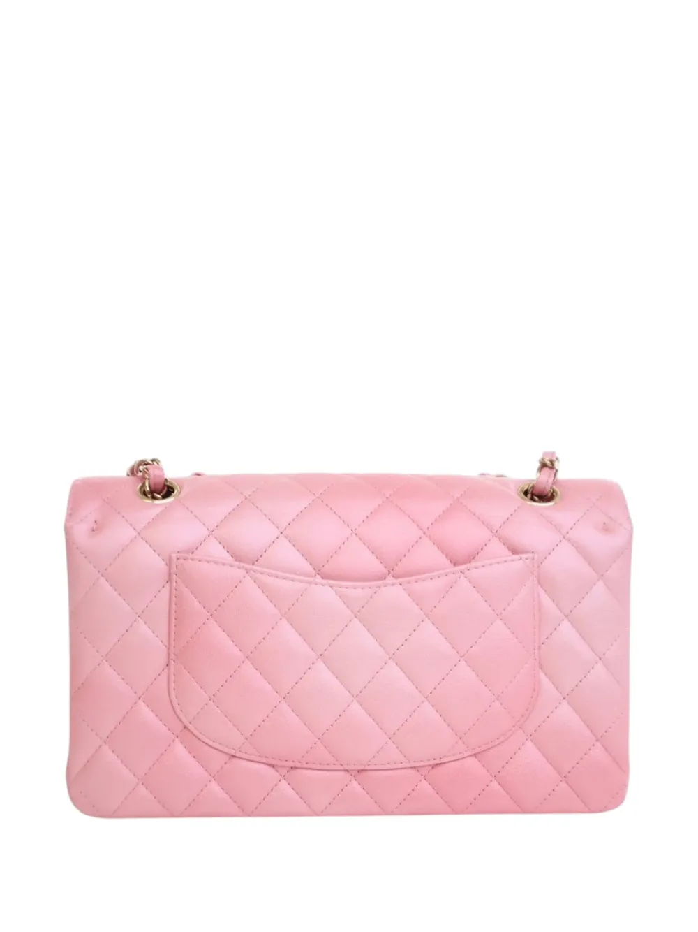 Pre-owned Chanel 2021-2025 Medium Classic Iridescent Lambskin Double Flap Shoulder Bag In Pink