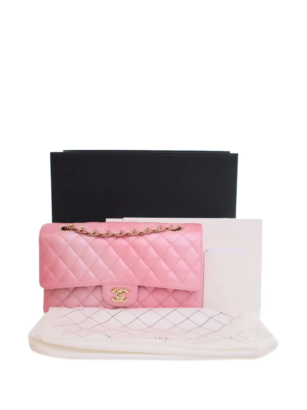 Pre-owned Chanel 2021-2025 Medium Classic Iridescent Lambskin Double Flap Shoulder Bag In Pink