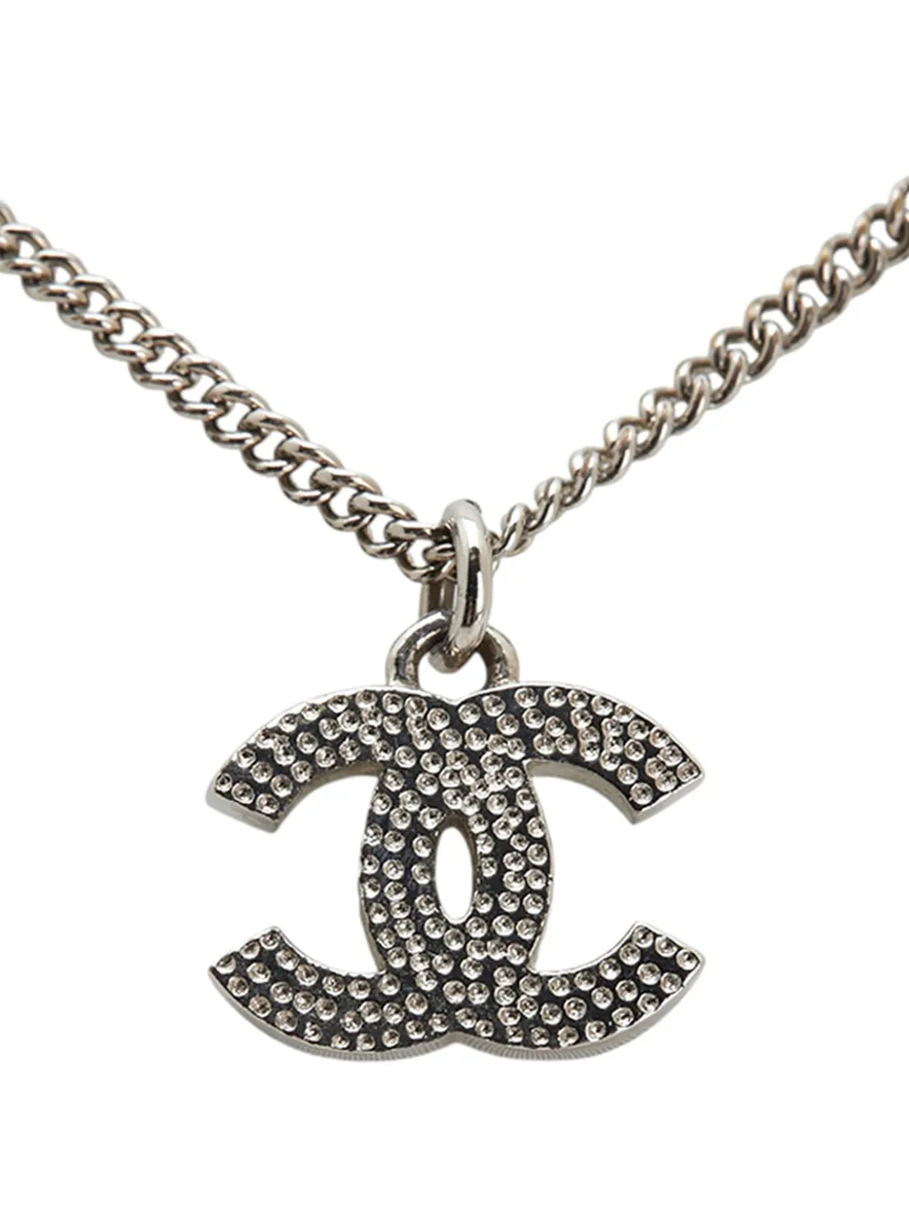 Pre-owned Chanel 2012 Silver Plated Cc Rhinestones Pendant Necklace Costume Necklace