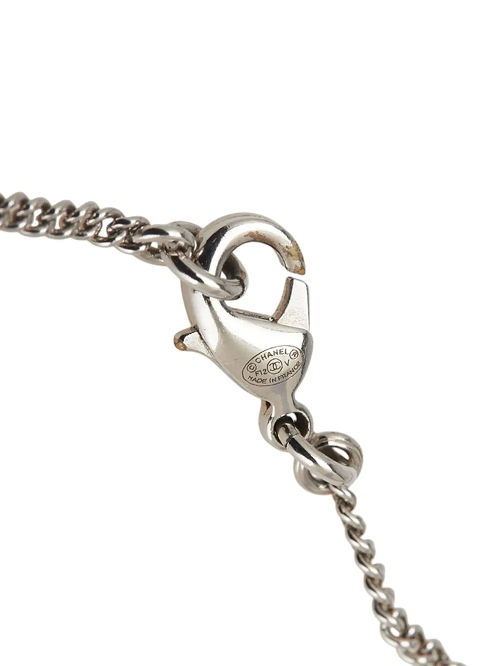 Pre-owned Chanel 2012 Silver Plated Cc Rhinestones Pendant Necklace Costume Necklace