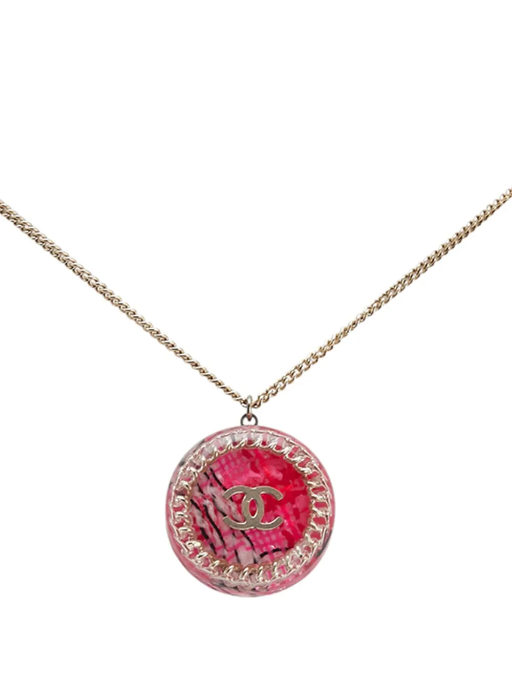 CHANEL Pre-Owned 2014 ゴールドプレーテッド レジン ココマーク ラウンドペンダント コスチューム ネックレス -