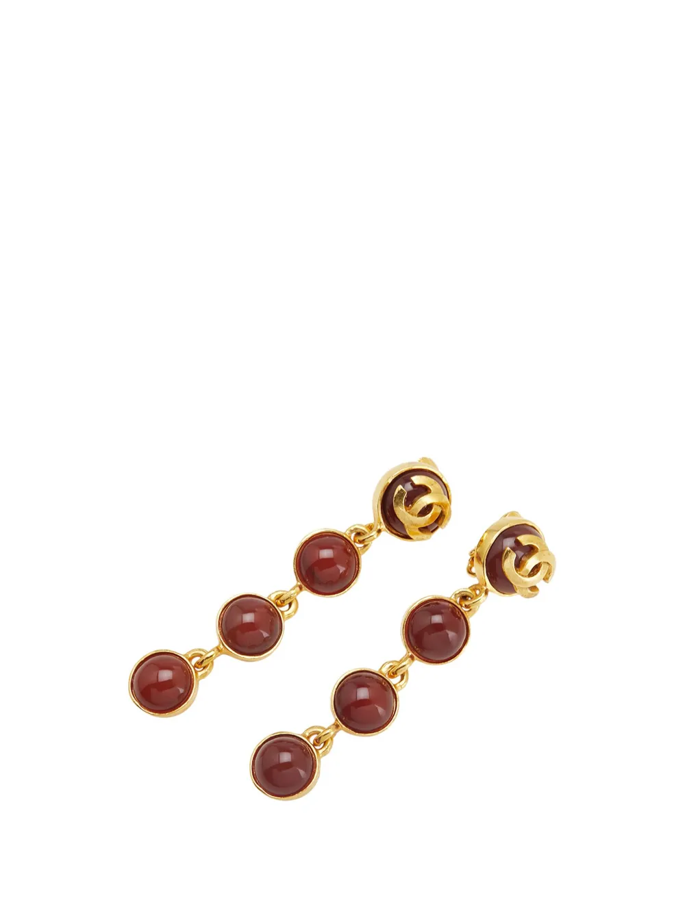 CHANEL Pre-Owned 1995 ゴールドプレーテッド ココマーク グリポア ドロップ クリップオン コスチューム イヤリング - CHANEL Pre-Owned 1995 ゴールドプレーテッド ココマーク グリポア ドロップ クリップオン コスチューム イヤリング -