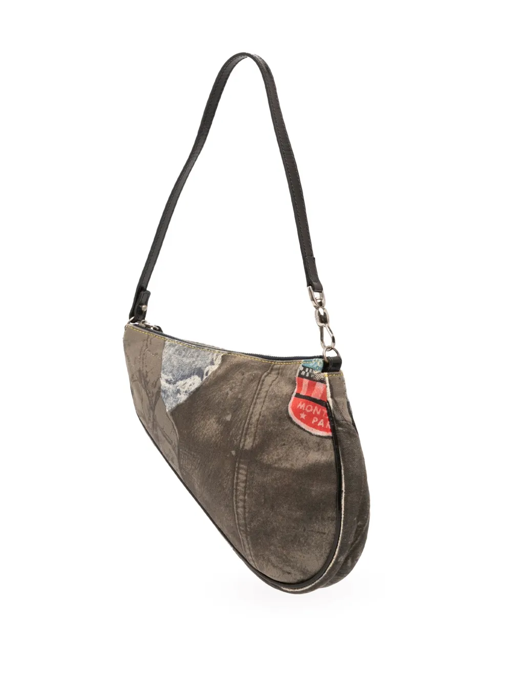 Pre-owned Dior 2001 Mini Canvas Printed Denim Saddle Pochette Shoulder Bag In Blue