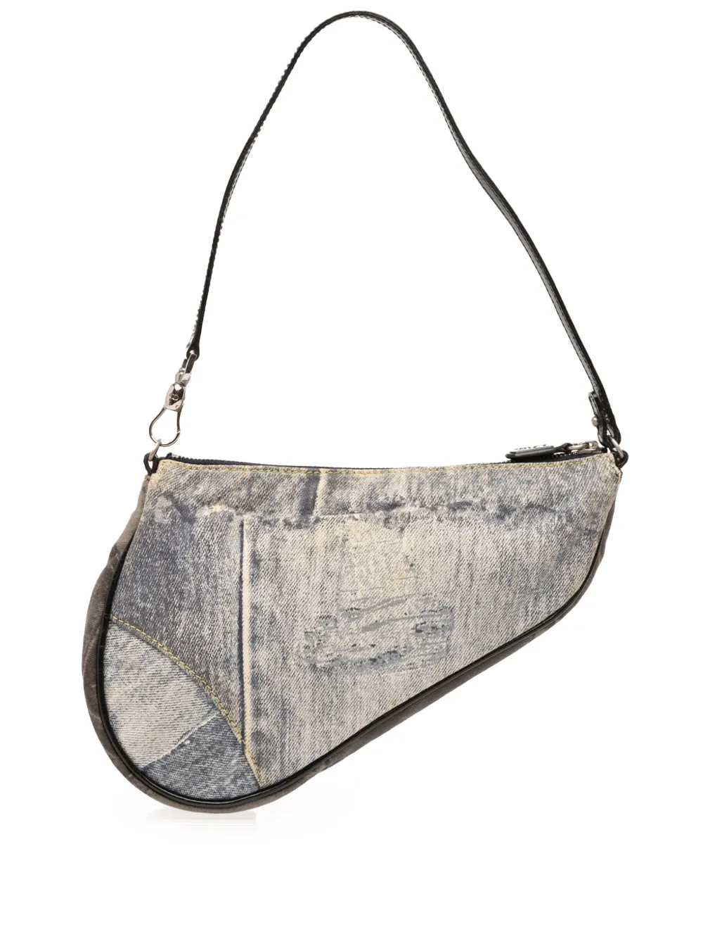 Pre-owned Dior 2001 Mini Canvas Printed Denim Saddle Pochette Shoulder Bag In Blue