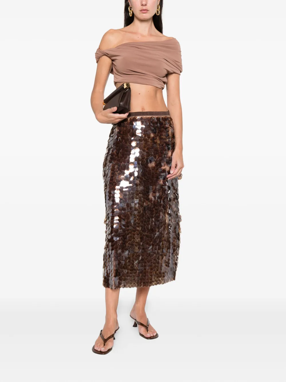 Fabiana Filippi Midi-rok met pailletten - Bruin