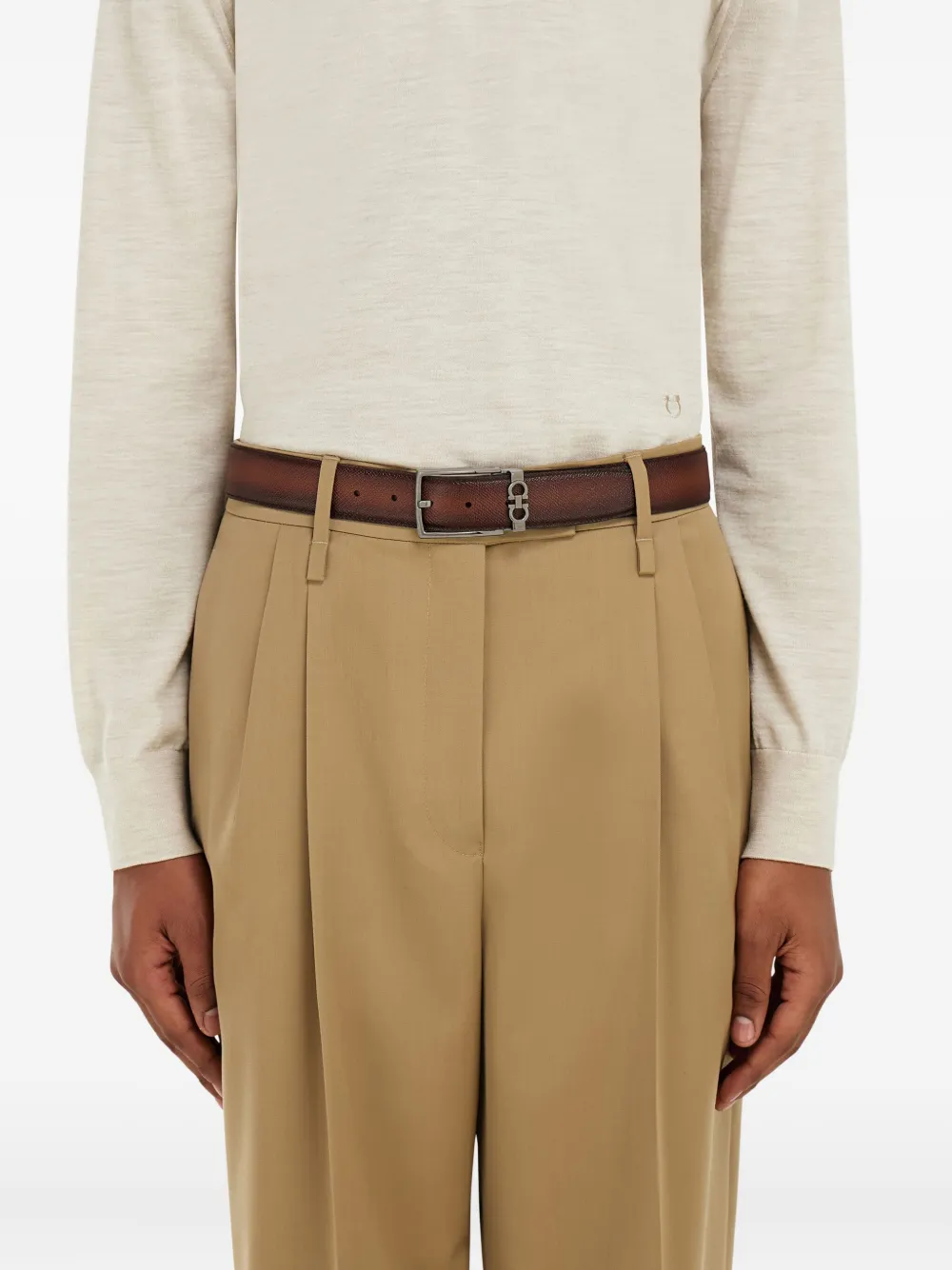 Ferragamo Gancini omkeerbare riem Bruin