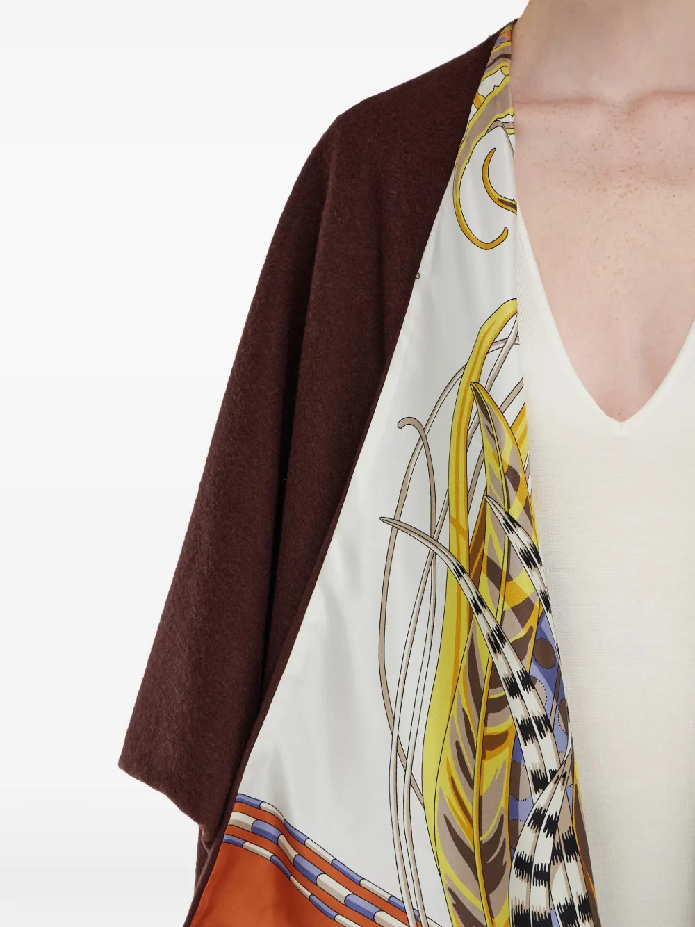 Ferragamo Rooster-print Fringed Reversible Poncho In Multi